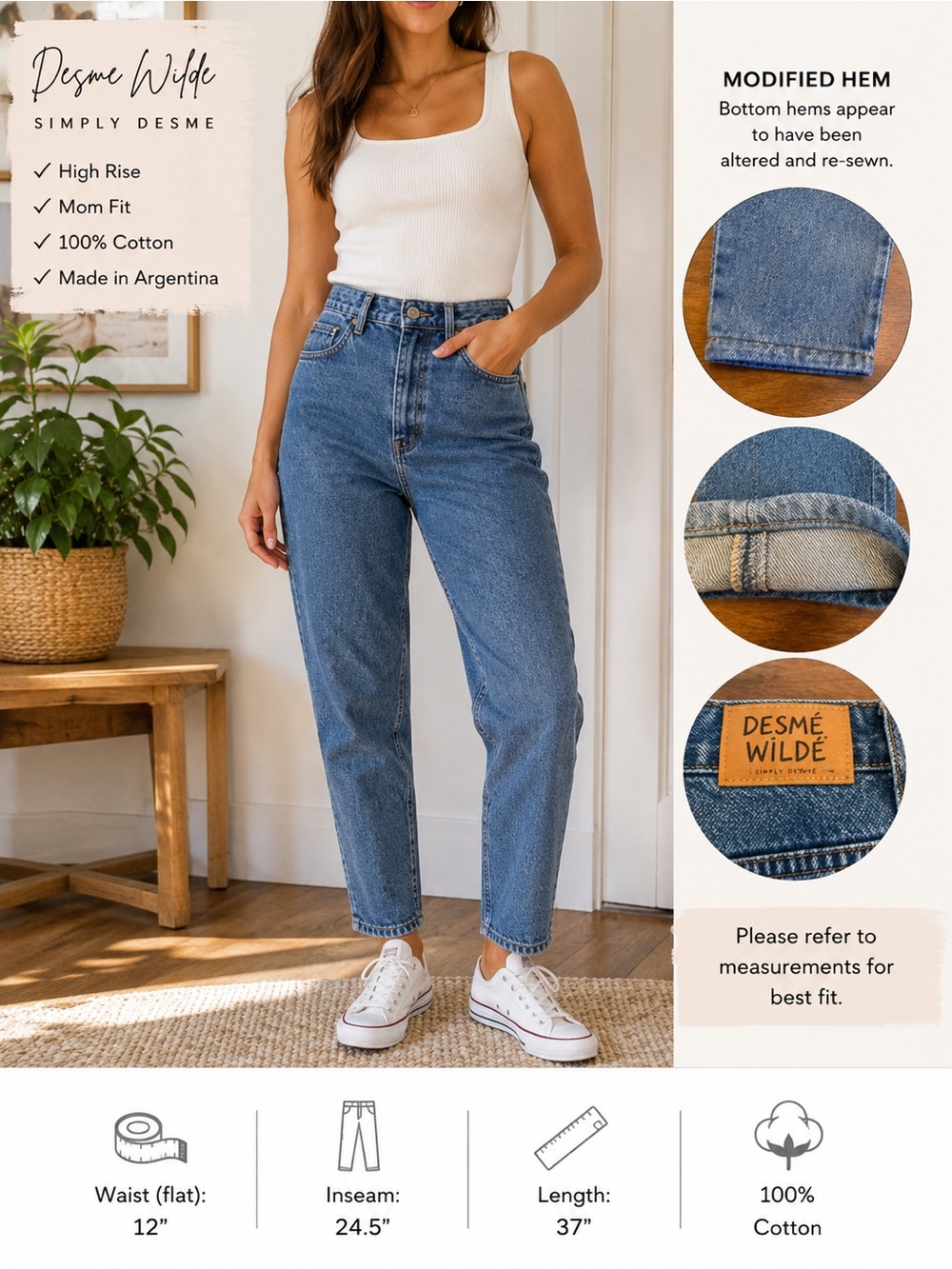 Desme Wilde Simply Desme Jeans Size 7 High Rise Mom Fit 100% Cotton Vintage Wash